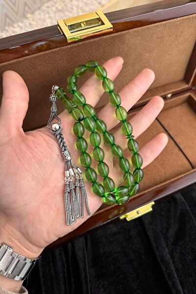 dergah tesbih Yeşil Kaya Damla Kehribar Özel Gümüş Tasarım Tesbih (Amber), (مسبحة قطرة كهريبار)