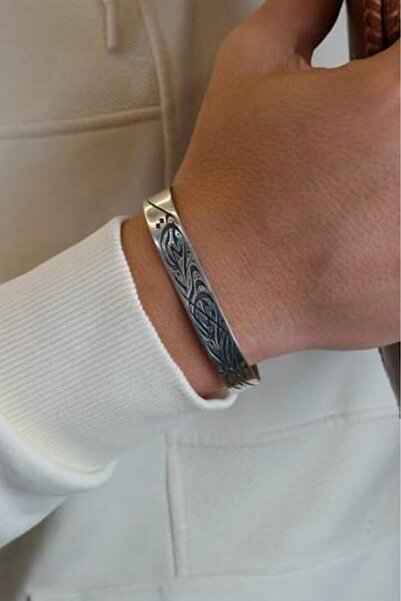 dergah tesbih سوار رجالي فضي مطرز بالكامل بتصميم يدوي