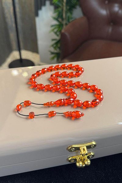 dergah tesbih Systematic Design İskender Series Orange Fire-I Squeeze Amber Prayer Beads