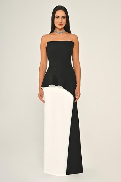 ALFABETA Alfa Beta Strapless Flounce Crepe Long Evening Dress 25Y6955
