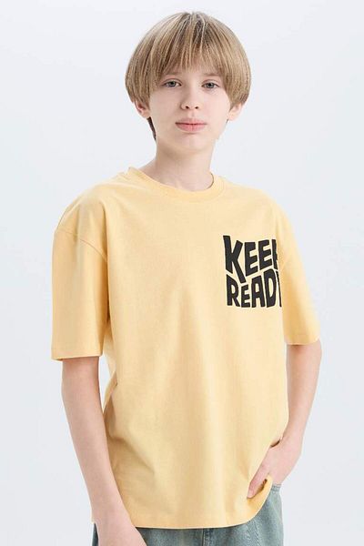 DeFacto New Season Boy's Oversize Wide Fit Crew Neck Printed Short Sleeve T-Shirt