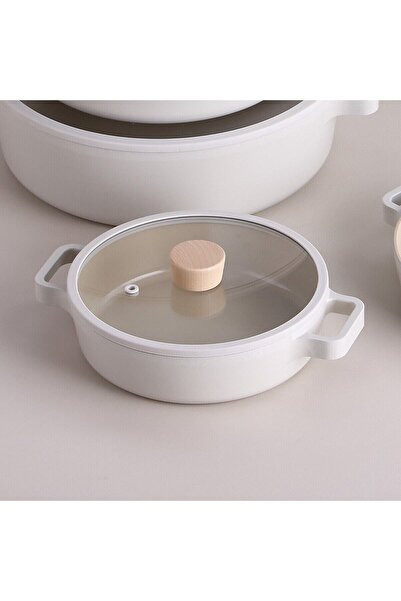 NEOFLAM Fika Cast Aluminum Saucepan with Glass Lid 20 cm Beige