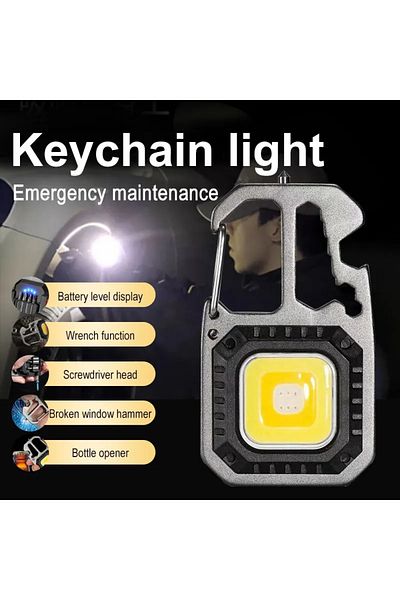 Choice W5138 black COB Keychain Work Light with Battery Display 8Mode Rechargeable High Lumens Portable LED