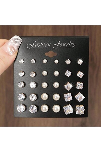 Choice 15 زوجًا من أقراط الأذن الذهبية المرصعة بالزركونيا المكعبة واللؤلؤ الص...