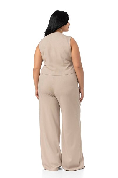 DISENTIS MODEST Large Size Striped Vest Trousers Mink Two-Piece Suit