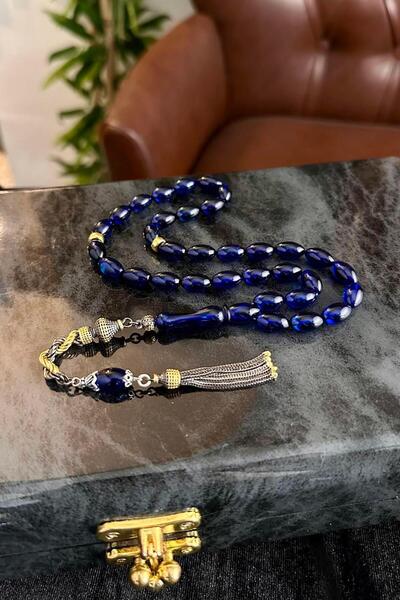 dergah tesbih Mavi Bitki Pigmentli Damla Kehribar Basic Model Gümüş Burma Tasarım Tesbih(Amber), (مسبحة قطرة كهري