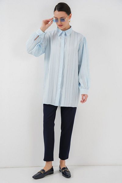 MODAVERA Striped Long Shirt Tunic 5947 - Blue