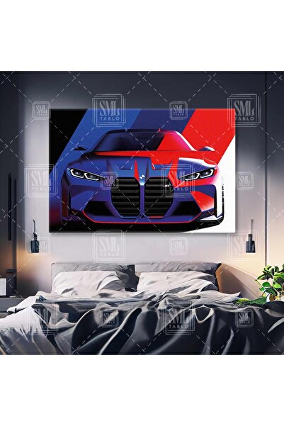 SML TABLO Mavi BMW Spor Araba M Sport 3 Serisi Bmw M3 Msport Yatay Kanvas Tablo