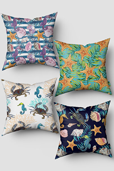 EsnafAli Set de 4 huse de pernă cu model stele de mare portocaliu violet