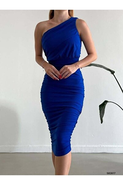 Modafeminen Tek Omuz Scuba Krep Elbise 582617 Saks