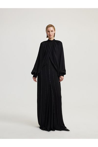 BAQA Flounce Sleeve Black Dress