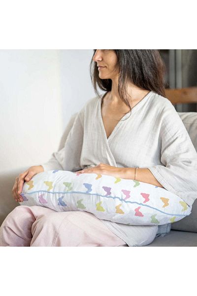 DEUX LAPINS 100% Cotton Muslin Baby Breastfeeding Support Pillow - Rainbow Lapin Blue