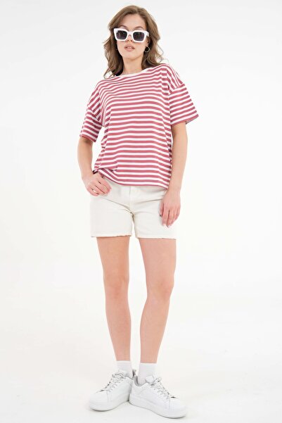 Saade Μπλουζάκι με ροζ ριγέ Crew Neck Relax Fit