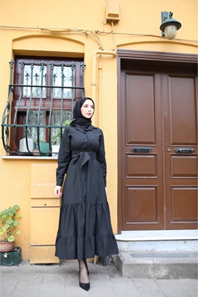 GE TİCARET eyesof Γυναικεία μακρυμάνικη φούστα με βολάν με ζώνη στη μέση Πλήρους μήκους πουκάμισο φόρεμα