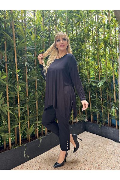LİKRA Women's Plus Size Slit Loose Viscos Tunic