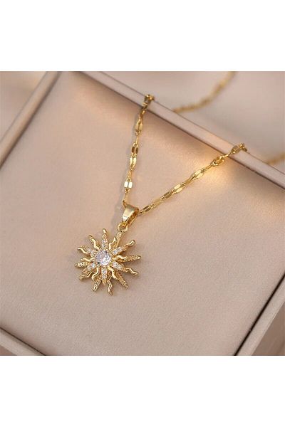 Choice Necklace E Light Luxury Spin Zircon Flower Pendant Necklace for Women Gold Color Quality High Sense