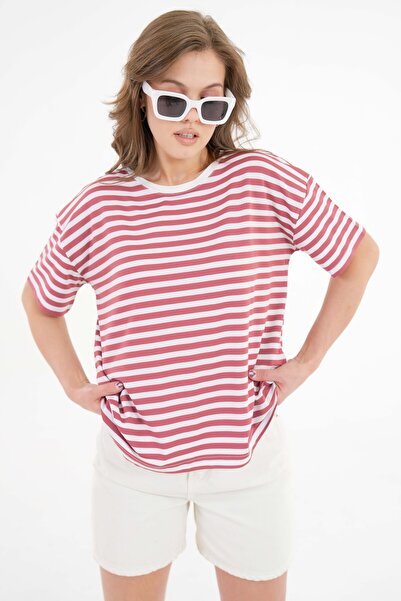 Saade Μπλουζάκι με ροζ ριγέ Crew Neck Relax Fit