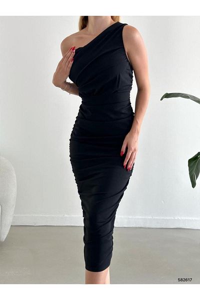 Modafeminen Φόρεμα Scuba Crepe με έναν ώμο 582617 Μαύρο