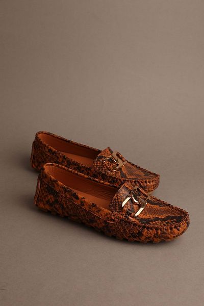 Gondol Women's Genuine Leather Classic Loafer Tan Snake 37 Ttx.714