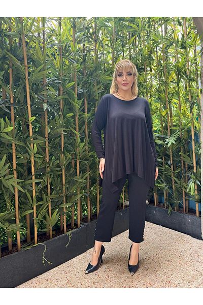 LİKRA Women's Plus Size Slit Loose Viscos Tunic