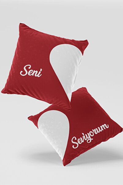 EsnafAli Set de 2 huse de pernă cu I Love You Written în roșu și alb