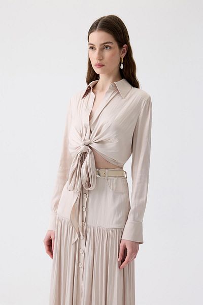 rue. Tie-Up Long Sleeve Ecru Blouse