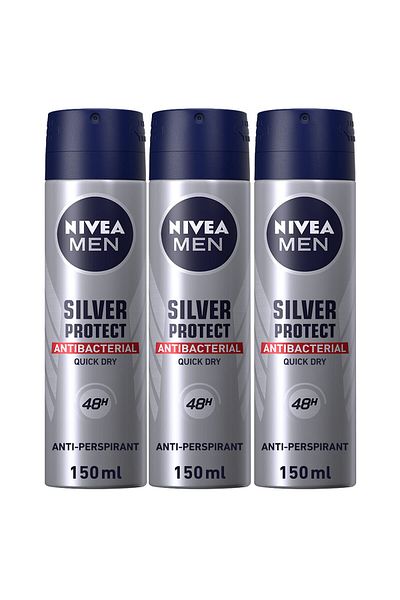 NIVEA NIVEA MEN Silver Protect Antiperspirant Spray, 150ml - Pack of 3