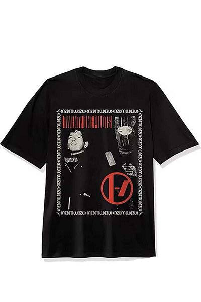 Köstebek Μαύρο μπλουζάκι Unisex Twenty One Pilots με κορνίζα σε άνετα χρώματα