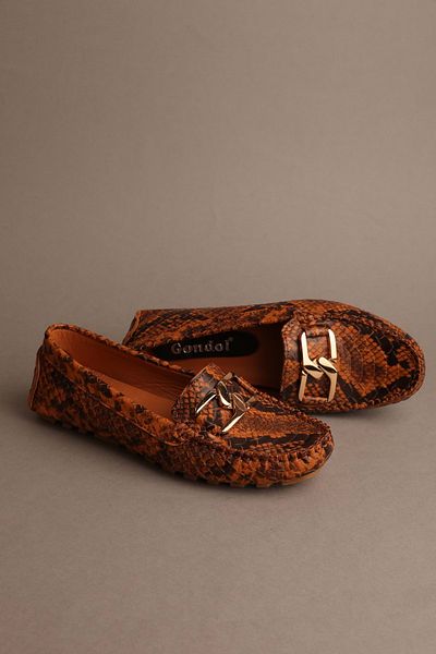 Gondol Women's Genuine Leather Classic Loafer Tan Snake 37 Ttx.714