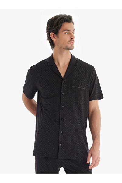 Blackspade Чоловічий преміум піжамний комплект чорного кольору - короткий рукав, застібка спереду