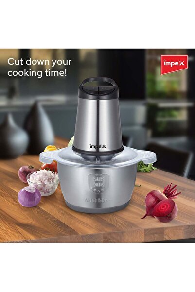 İMPEX Electric Food Chopper-fc 3202, Stainless Steel Bowl 2 Speed Adjustable 4 Piece Stainless Steel Blade