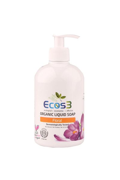 Ecos3 500 ml Floral Organic Liquid Soap - Vegan, Sensitive Skin, Ecological Hypoallergenic
