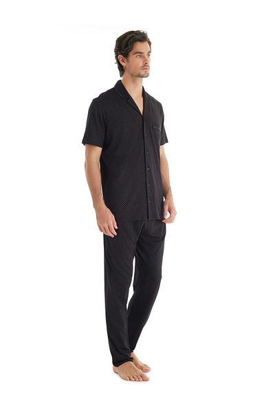 Blackspade Men's Premium Black Pajama Set - Short Sleeve Front Buttoned