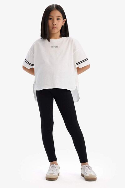 DeFacto New Season Girl's 2-Piece Set Short Sleeve Printed T-Shirt Leggings