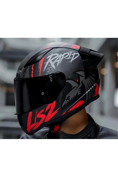 LS2 Rapıd 2 Race Raven Mat Siyah-Kırmızı Kapalı Motosiklet Kaskı Siyah Camlı