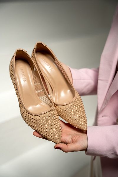 LAMİNTA Allure Nude Mesh Stone Women's Heeled Shoes