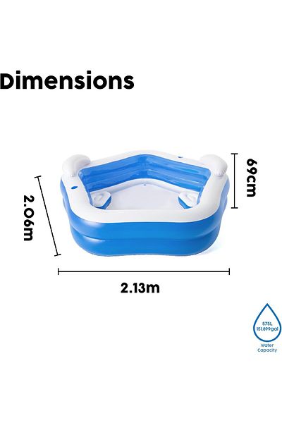 BESTWAY Bestway Pentagon Vinyl Family Fun Pool 2.13mx2.06mx69cm 54153