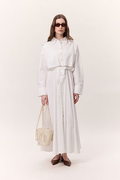 Manuka SUKIENKA KOSZULOWA W STYLU TRENCH ECRU