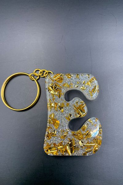 BİZİMSÜS E Letter White Keychain - Gift Keychain - Epoxy