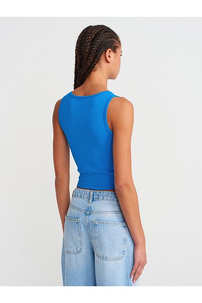 Dilvin 20983 Buttoned Square Collar Top-Sax