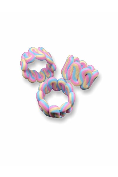 Hedef Bijuteri Polymer Clay Yellow-Blue-Pink Colorful Stripe Wavy Model Handmade Ring,Chunky Clay Ring