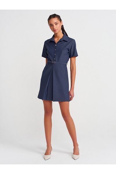 Dilvin 90917 Belted Mini Dress-Navy Blue