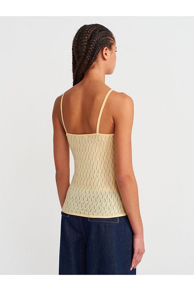 Dilvin 10732 Strappy Openwork Bow Detailed Thin Knitwear Blouse-Yellow