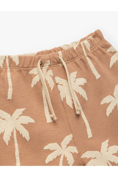 Koton Palmiye Desenli Beli Lastikli Pamuklu Şort