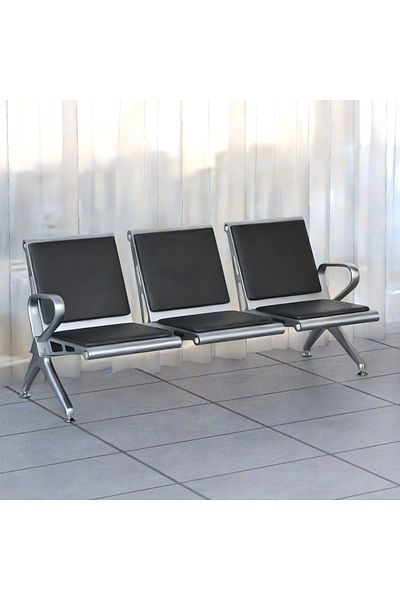 Mahmayi Banco Hf 3 Seater Metal Bench With Cushion - Modern Bench With Cushioned Seating & Mesh Back-Grey