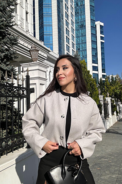 Damla Demli Side Button Detailed Crop Stitched Jacket