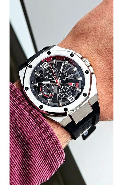 Raymond Rym-83605 Silicone Cord Raymond Men's Wristwatch Stainless Steel Case - 2 Years Warranty