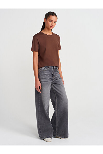 Dilvin 31791 Μπλουζάκι Crew Neck-Ανοιχτό καφέ