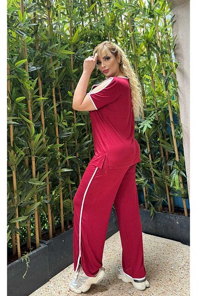 LİKRA Costum de damă, mărime mare, cu mâneci decoltate, detaliu alb, lycra, viscoză
