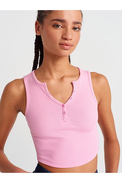 Dilvin 20844 Buttoned Front Top-Light Pink